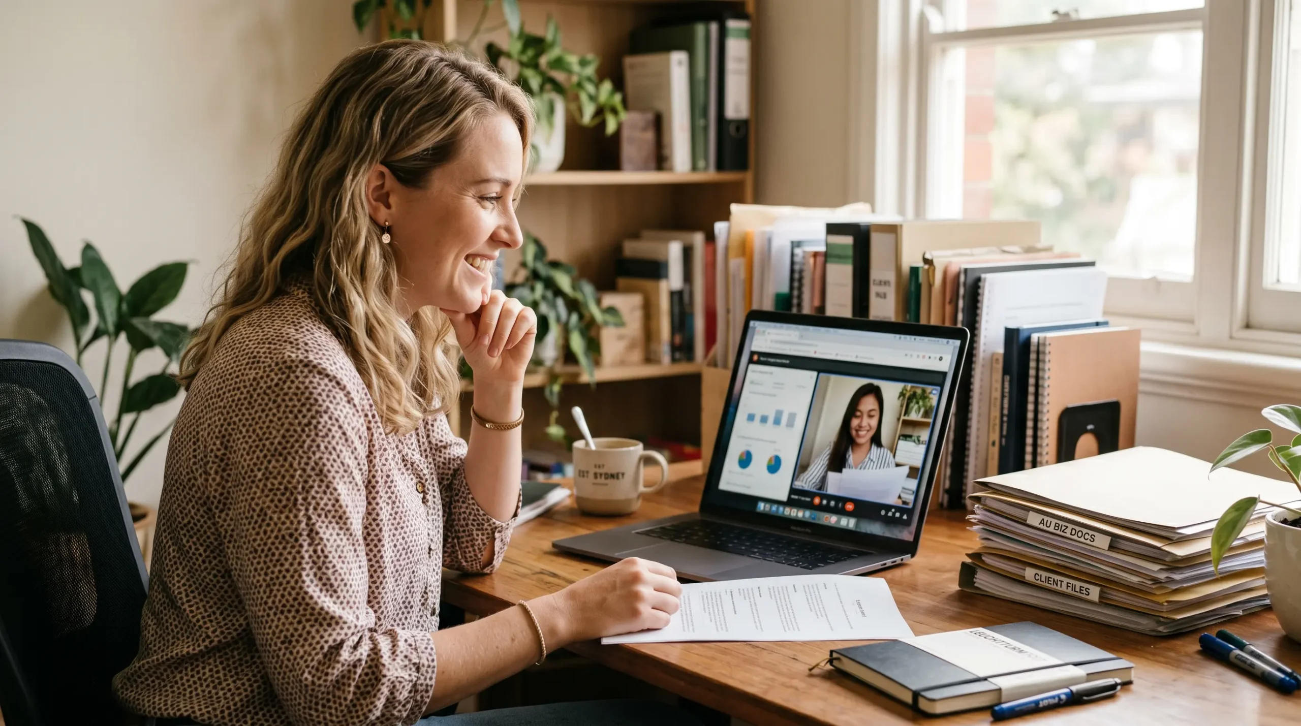Virtual assistant attending an online client meeting.