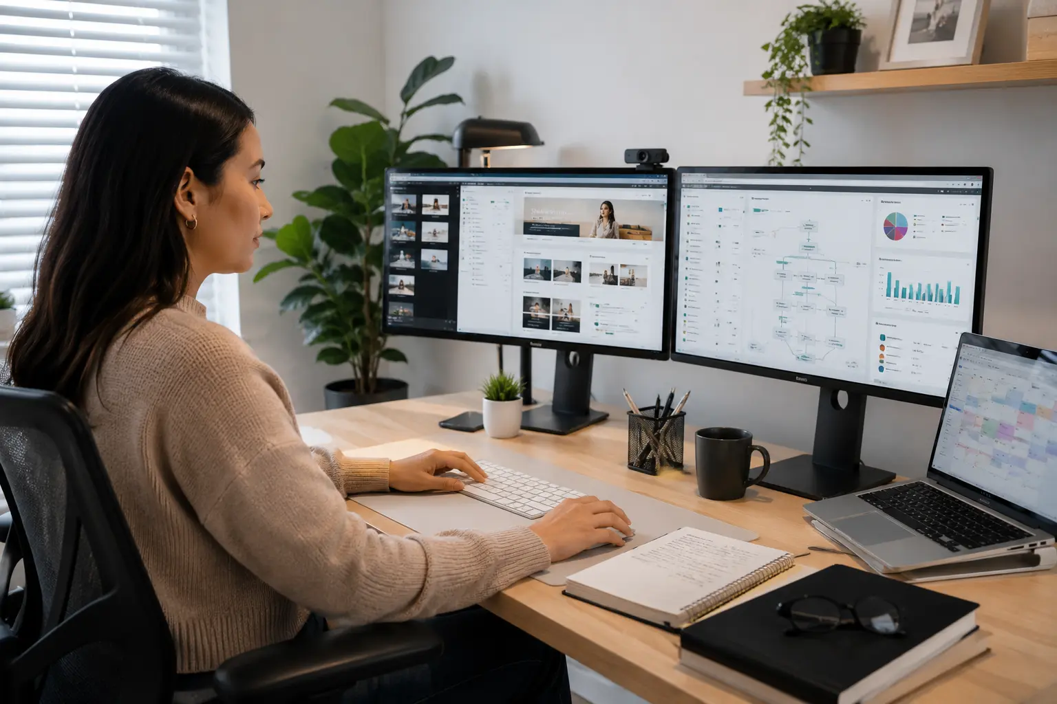 Virtual assistant managing business operations across multiple digital platforms.