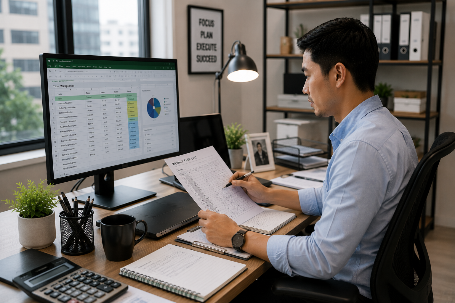 Virtual assistant tracking tasks and project progress.