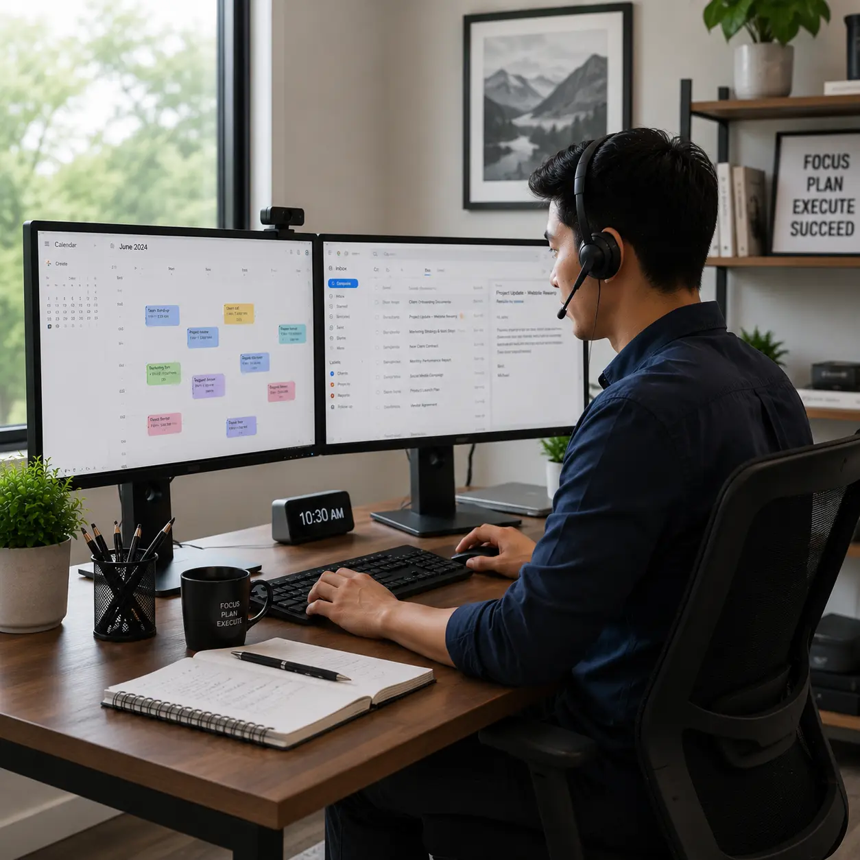Virtual assistant managing emails and calendar schedules.