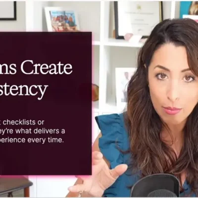 Woman explaining how systems improve client experience