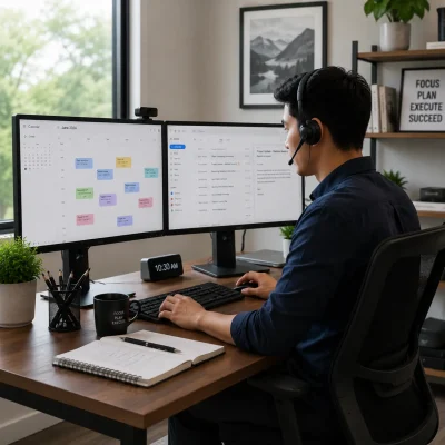 Virtual assistant managing emails and calendar schedules.